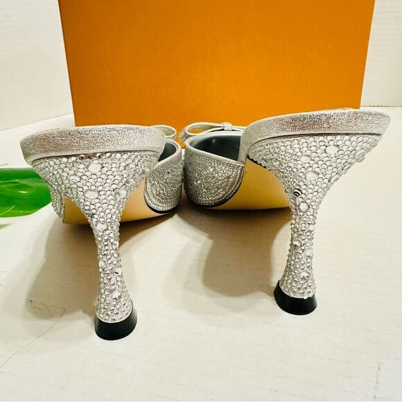 Rhinestones Crystals Heeled Mules With Bow Slip On Dress Shoes Womens Sz 6 NEW - Picture 10 of 16